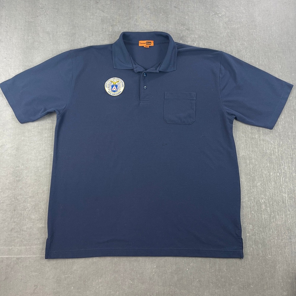 Civil Air Patrol CornerStone Men 2XL Navy Blue Polo Shirt Patch Pocket CS402P